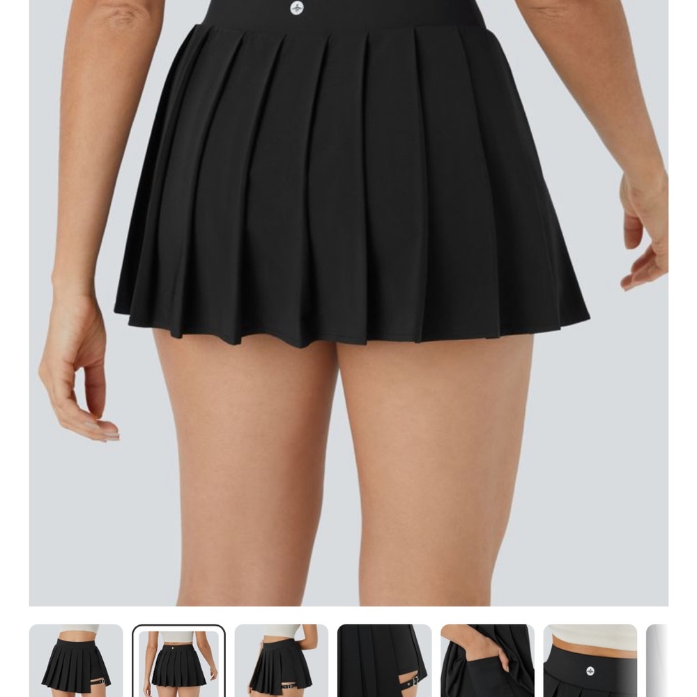 HALARA Black Pleated Mini Skirt with Buckle Strap Detail - Picture 6 of 11